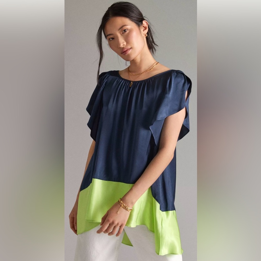 Maeve by Anthropologie Satin Flutter-Sleeve mini Dress/ tunic NWT| color block‎